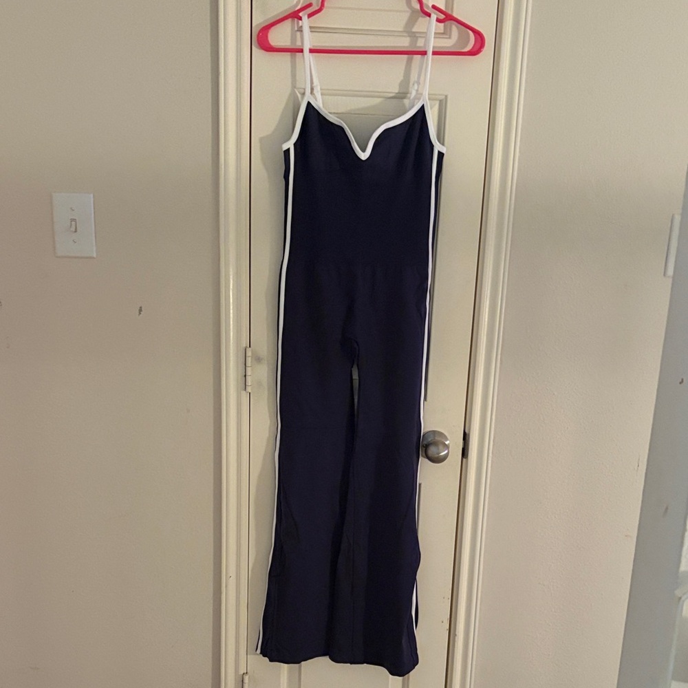 Chic Navy Jumpsuit with White Trim